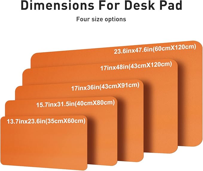 Aothia Faux Leather Desk Mat – Large Mouse Pad, Non-Slip PU Leather Blotter, Waterproof Writing Surface for Office and Home (Orange, 47.2" x 23.6")