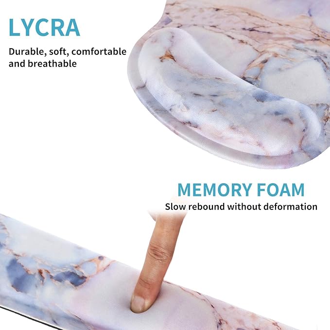 RICHEN Keyboard Wrist Rest and Mouse Pad with Wrist Support, Memory Foam Set for Gaming and Office, Comfortable & Lightweight for Easy Typing & Pain Relief (Marble2)