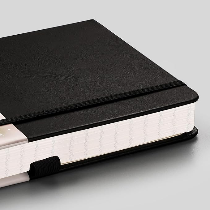 EMSHOI Lined Journaling Notebooks - 120gsm Thick Leather Journal with Sticky Notes, 256 Numbered Pages A5 Hardcover College Ruled Notebook for Women Men Work School Writing, 5.75" x 8.38"-Black