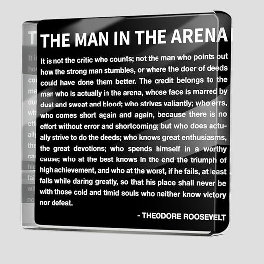 Inspirational Appreciation Gifts for Women Men Coworker, Positive Affirmation Desk Decor Acrylic Sign, Work Desk Accessories Office Cubicle Desktop Decorative Signs, the Man in the Arena