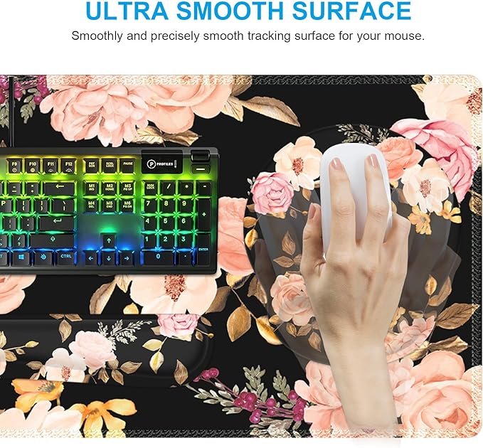 iCasso Desk Mat, Gaming Mouse Pad Wrist Support Set,4in1 XXL Large Mousepad + Keyboard Wrist Rest+Mouse Wrist Rest+Coaster Set with Ergonomic Design for Home Office Table Computer-Penoy