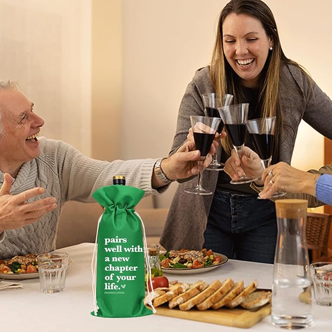 XFW Green Funny New Chapter Wine Bag New Beginnings Gifts for Women Men Farewell Gifts for Friends Going Away Gifts for Coworkers Women Men Moving Away Gifts for Friends New Teacher Gifts