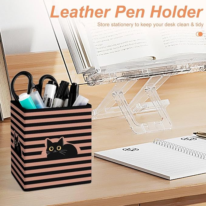 Square Pen Holder & Pencil Organizer for Desk - Office Storage Organizer, Markers/Makeup Brushes/Scissors Holder, Compact Desk Decor Accessories for Home Classroom School(Cute Cat)