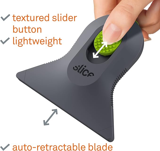 Slice 10590 Small Scraper, Ceramic Blade, Lasts 11x Longer Than Metal, Finger Friendly, Comfortable to Use, No Strain on Thumb or Hand, Auto-Retractable, Compact Size, Left or Right Hand