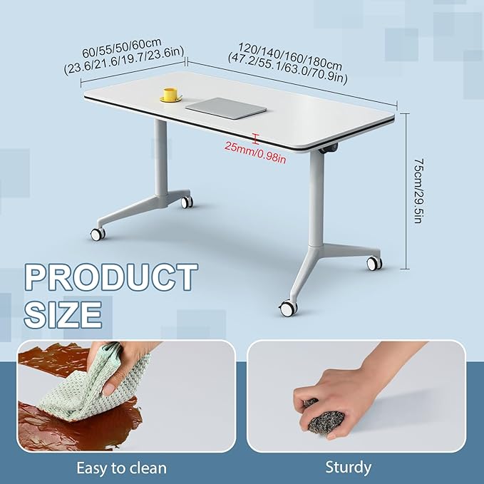 8pack Folding Conference Room Table, Modern Conference Tables with Silent Wheels, Large Rectangular Mobile Training Tables for Office Classroom, Foldable Modular Seminar Table White (L70.9in)