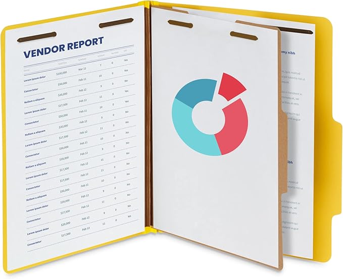 10 Blue Summit Supplies Classification Folders, 1-Divider, Letter Size, Yellow, with 2 Inch Tyvek Expansions, Durable 2 Prong Design for Organizing Standard Medical Files & Office Reports, 10 Pack