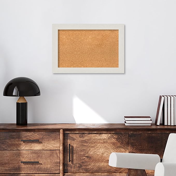 Amanti Art Natural Cork Board for Wall, 17x25 Vision Board with White Frame, Small Corkboard Office Decor for Home Organization, Country Rustic Corkboard Pinboard to Display Items for Home