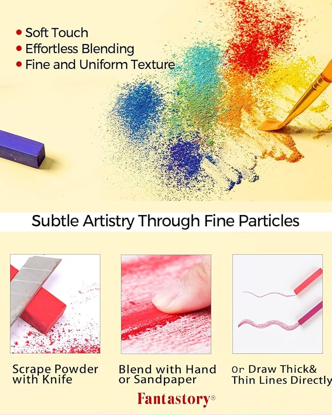 Fantastory Long Soft Chalk Pastels Set, 72 Sticks,Includes 5 Fluorescent Colors; Non Toxic Soft Pastels for Artists,Beginners;Classroom; Drawing,Blending,Layering;Christmas Art Supplies