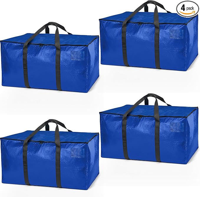 ClearSpace Heavy Duty Moving Bags or Storage Bag – Large Moving Boxes with Backpack Straps, Zippers & Handles – Perfect for Moving, College Dorm, Traveling, Camping, Christmas Decorations, 4 Pack
