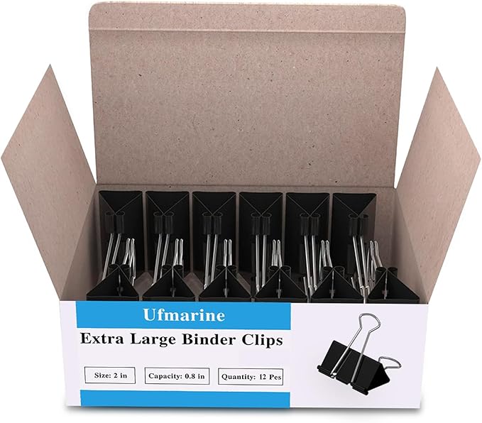 Ufmarine Extra Large Binder Clips 2 inch, (144 Pcs) Big Paper Clips for Office