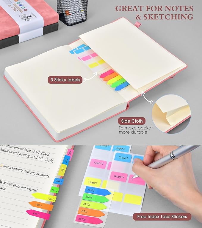 B5 Lined Journal Notebook - 365 Page Large Leather Journals for Writing Women Men，Hardcover Notebook with 100Gsm Thick Pages，Daily Diary for Travel, Work，School，College Ruled (7.6" x 10.3")