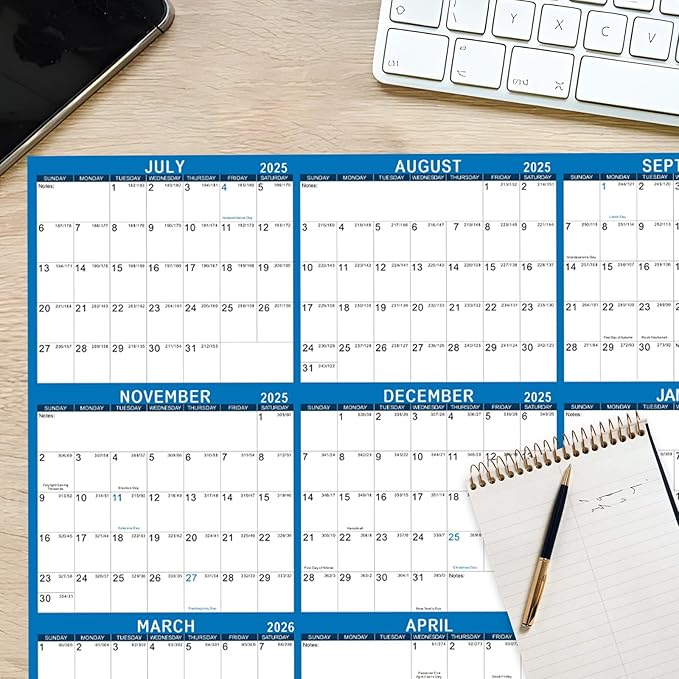 2025-2026 Wall Calendar 24" x 36" Dry Erase Calendar for Wall from July 2025 to June 2026 12 Month Annual Large Yearly Wall Planner for Office School(Blue)
