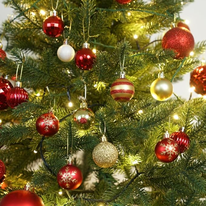 XmasExp 50ct Mini Vintage Christmas Ornaments Set Red and Gold Classic Retro Shatterproof Balls 1.57 Inch Christmas Decorations