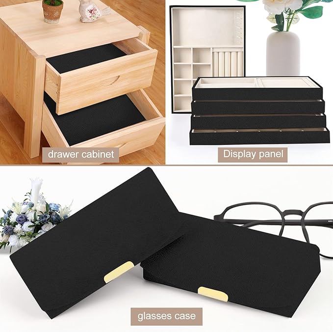 Self Adhesive Grain Velvet Flocking 14.1" x 117" Black Self Adhesive Felt Fabric, Peel and Stick Velvet Wallpaper Soft Velvet Drawer Liner Velvet Lining for Jewelry Drawer Box Dresser Cabinets Shelve