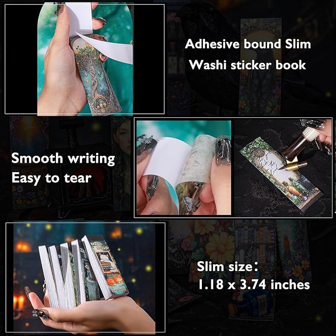 Aromoty Slim 6 Sets 300 Pcs Washi Stickers Book Kit for Journaling, Vintage Gothic Magic Scrapbook Stickers for Scrapbooking Bullet Junk Journal Supplies Planner Stationery Collage Craft Gifts