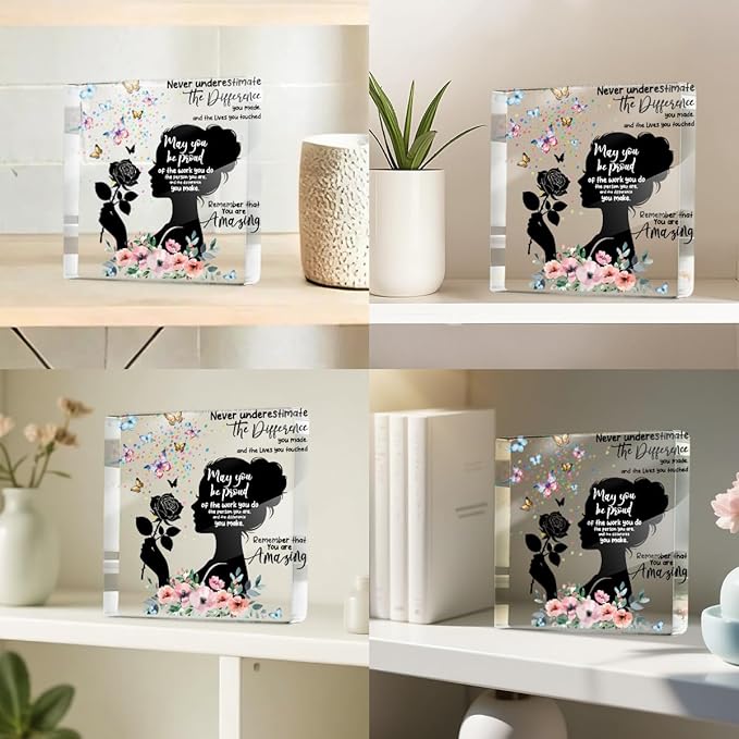 Inspirational Gifts for Women Friends Birthday, Flower Butterfly Acrylic Sign Thank You Gifts for Coworker, Appreciation Gift, Farewell Gift for Friends Female Nurse Teacher Counselor Boss Lady Sister