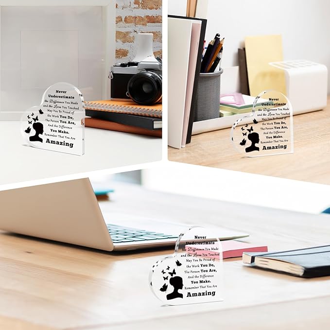 Inspirational Gifts for Women Friends Desk Decor for Office Coworker Appreciation Desk Sign Retirement Leaving Going Away Presents New Job Promotion Gifts for Women Office Acrylic Heart Keepsake