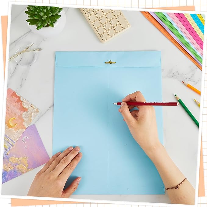 Geyee 100 Pcs Clasp Manilla Envelopes 10 x 13 Inch Gummed Colored Envelopes for Storing or Mailing for Home Office Business Supplies(Multicolor)