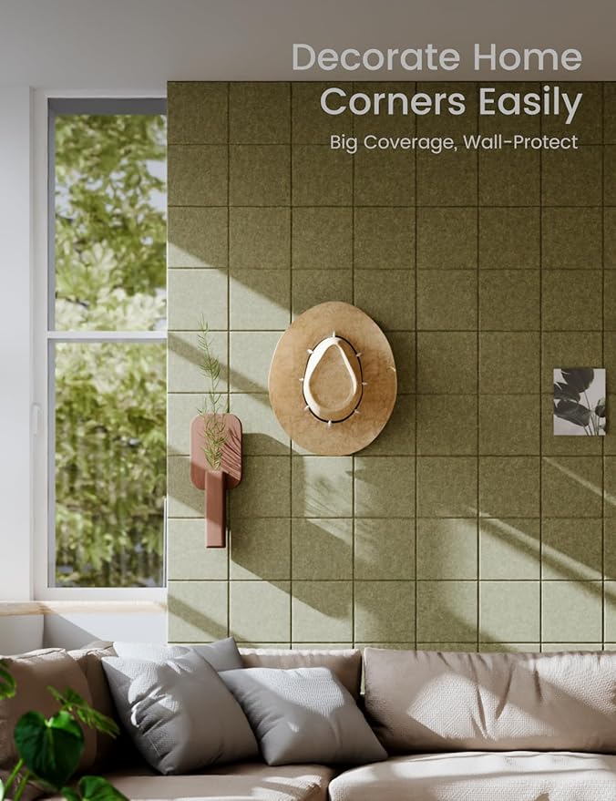 Large Felt Bulletin Board 36" x 24"Cork Board Alternative-6 Pack with 40 Safe Removable Adhesive Tabs, Cork Boards for Walls Cork Board for Home Office Classroom Pin Board-Olive Green