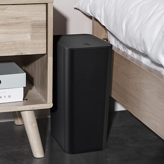 TrashAid Bathroom Trash Can, 2.6 Gallon / 10 Liter Small Garbage Can with Press Top Lid, Plastic Wastebasket with Pop-up Lid for Toilet, Office, Bedroom, Living Room, Black