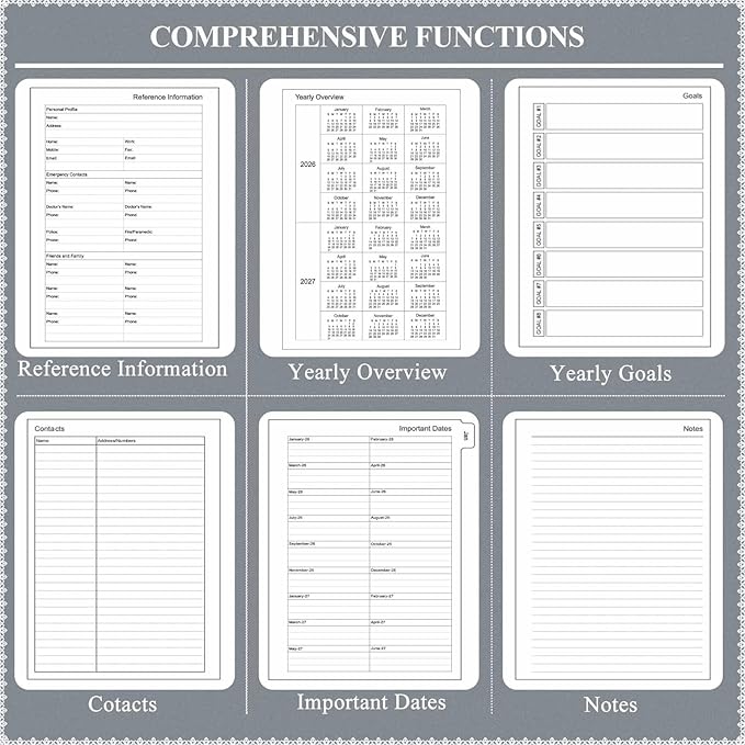 Tiankool Planner 2026-2027 - Jan 2026-Jun 2027 Weekly Monthly Planner with 18 Monthly Tabs, Elastic Closure, Inner Pocket, Round Corner,5.8" x 8.25"- Grey