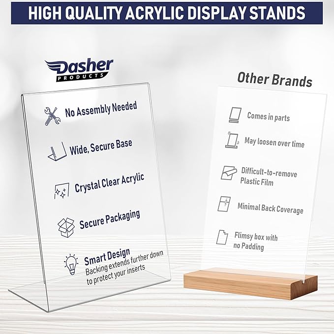 Acrylic Sign Holder 8.5 x 11, Slant Back Display Stand, A-Frame Flyer Display for Office, Menu Holder, and Table Signs. Acrylic Stands for Paper and Sign Frame, Perfect for Tabletop Use (6 Pack)