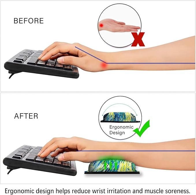 ARTSO Ergonomic Mouse Pad with Wrist Rest, Comfortable Keyboard Wrist Rest, Memory Foam Mousepad for Computer Keyboard, Mouse Pad Set for Easy Typing, Pain Relief, Starry Sky Oil Painting