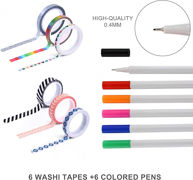 &And Per Se Dotted Journal Notebook Set, A5 Hardcover Dotted Journal (Pink), 6 Fineliner Pens, 8 Sticker, 5 Stencil Sheets & 6 Washi Tapes, Journaling Supplies for Planner Schedule