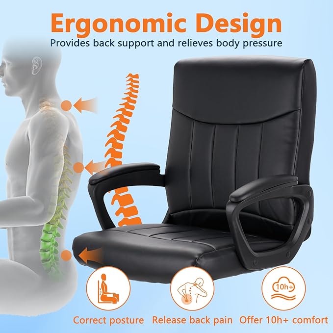 CLATINA Mid Back Leather Office Executive Chair with Lumbar Support and Padded Armrestes Swivel Adjustable Ergonomic Design for Home Computer Desk