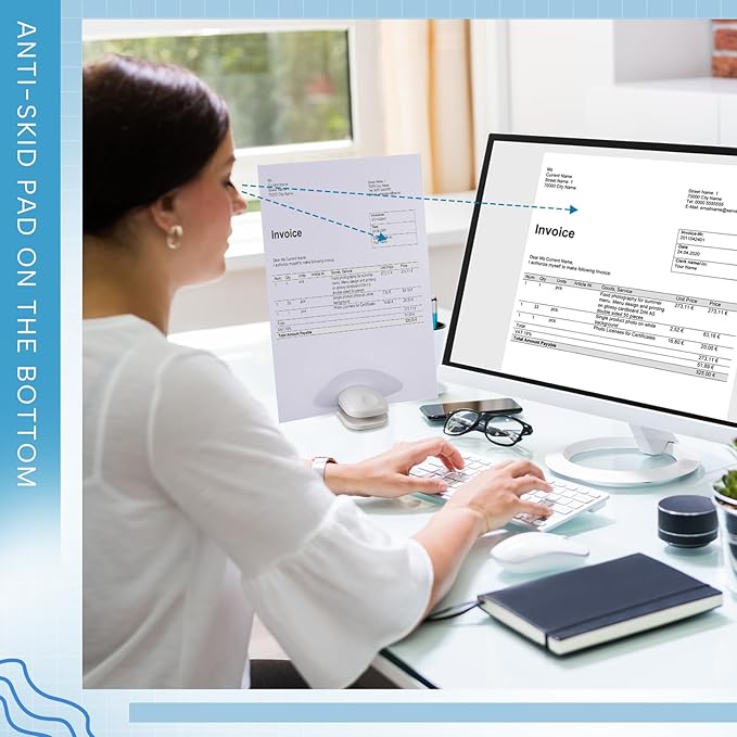 Faccito 2 Pcs Paper Holder Stand for Typing Non-Slip Mat Desktop Folder Document Holder with Anti-Slip Pads Portable Copy Stand Desktop Clamp for A4 Paper Office Reading (White,Blue)