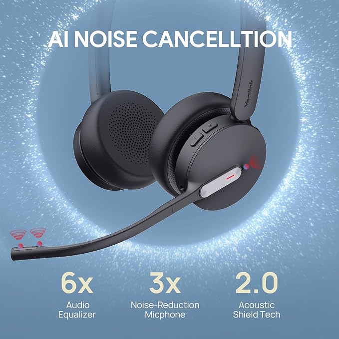 Yealink WH64 Hybrid Mono Wireless Headset with DECT Dongle, 492ft Range,Teams Zoom,Skype, UC Bluetooth Single On Ear Headphones with 3X Noise Cancelling Mic, 26H Talk Time, Office PC, Computer, Phone