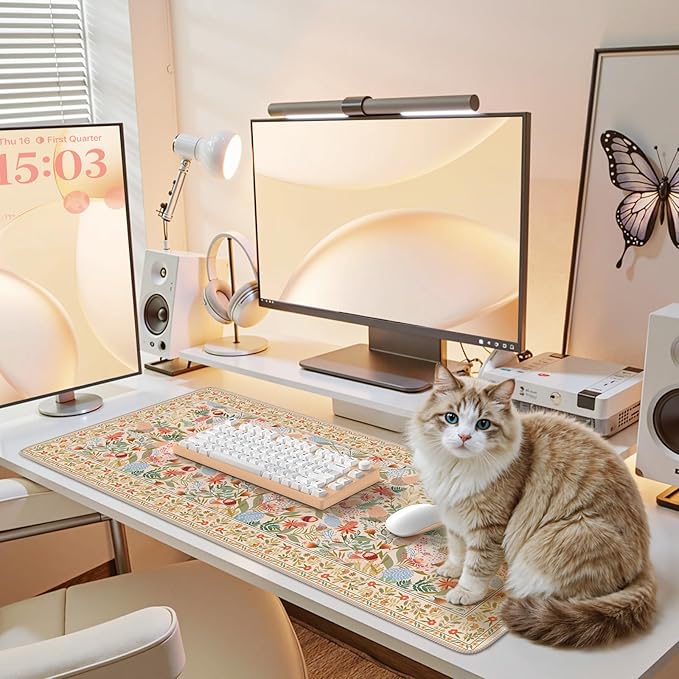 iCasso Desk Mouse Pad Extra Large,Office Desktop Mat for Women,Non Slip Computer Pad Pad with Stitched Edges,Large Keyboard mat,Cute Desk Cover Mat Work from Home School