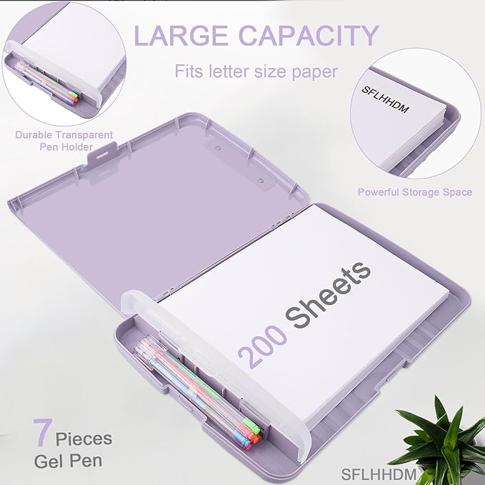 Clipboard with Storage,Storage Clipboard with Pen Holder, A4 Binder Clip Boards 8.5x11 with Low Profile Clip,Side Opening Nursing Clipboards, Clipboards Folder for Office Supplies-Lavender