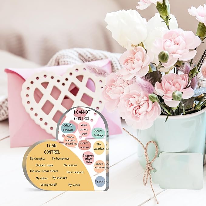 Things I Can Control Mental Health Decor, Acrylic Heart Gifts Mindfulness Decor for Therapy Office , School Counselor Sign Therapist Office Art Decorations for Therapist Office Living Room Bedroom