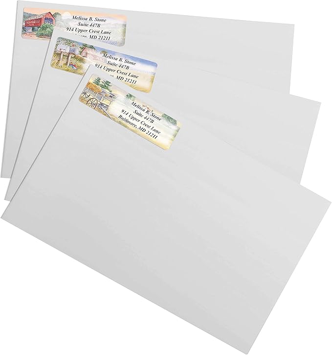 Rural America Assorted Country Scenes Personalized Return Address Labels with Dispenser - Roll of 500 Custom Labels