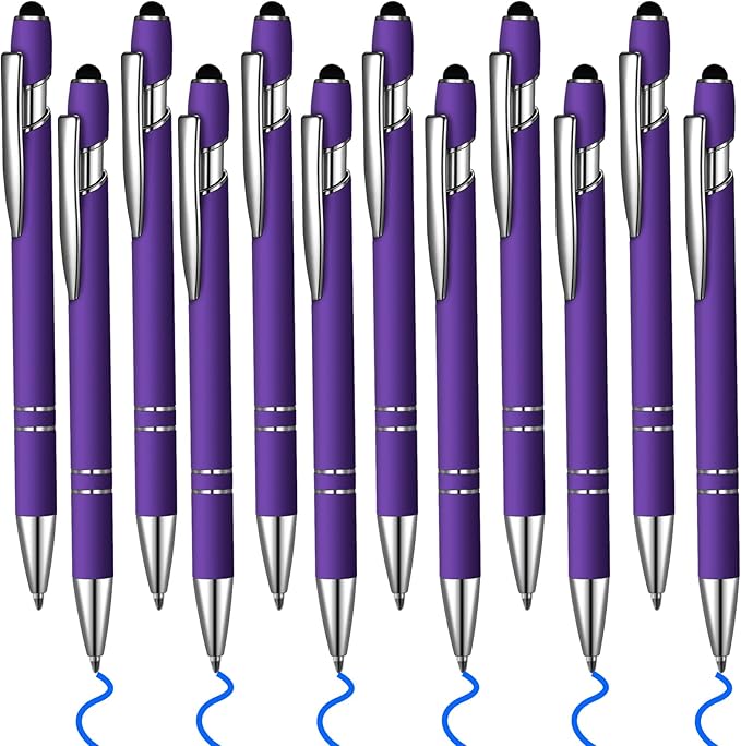12 Pcs Blue Ink Ballpoint Pen with Stylus Tip, 1.0 mm Metal Pen Stylus Pen for Touch Screens, 2 in 1 Thank You Pen Gift for Friends, Colleagues, Coworker, Office, Family(Deep Purple)