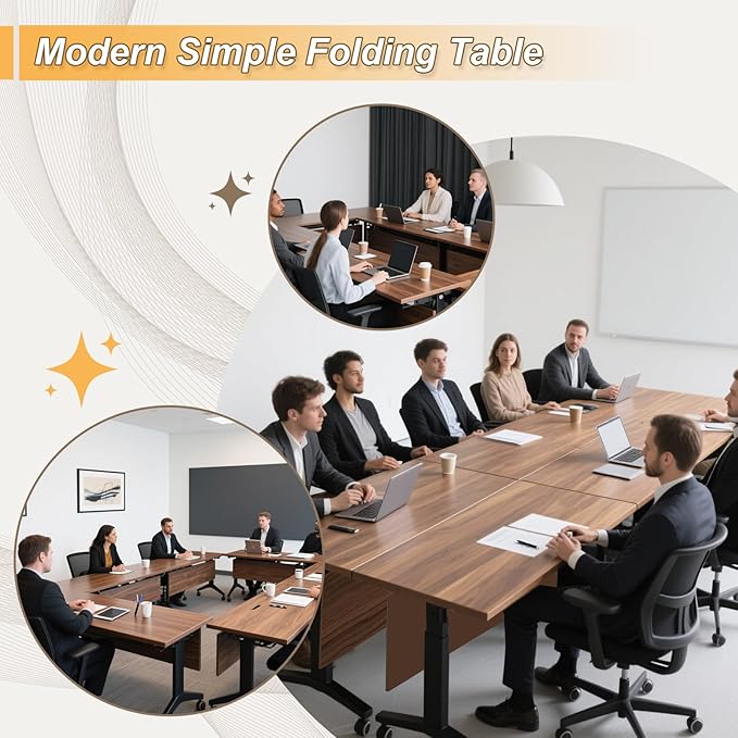 Conference Room Table with Silent Wheels, Mobile Folding Conference Table for 16 Person,Flip Top Office Training Tables with Walnuts Wood Tabletop, for School,Business Meeting Rooms (4 Pack 55in)