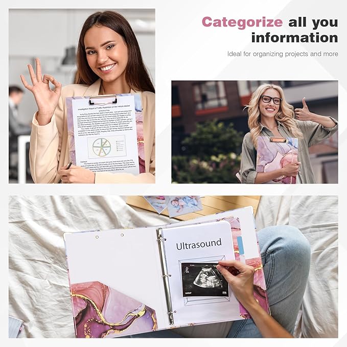 Ospelelf 3 Ring Binder 1 Inch, Pink Binders for Letter Size Documents(11" x 8.5") with 5 Tab Dividers, Clipboard Organizer, Back to School and Office Supplies