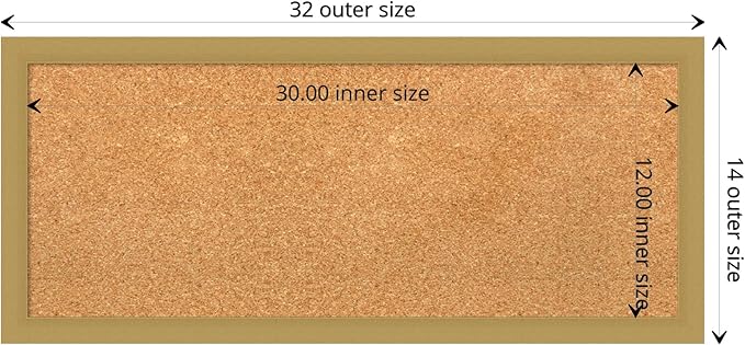 Amanti Art Natural Cork Board for Wall, 14x32 Vision Board with Gold Frame, Medium Corkboard Office Decor for Home Organization, Casual Corkboard Pinboard to display items for home organization
