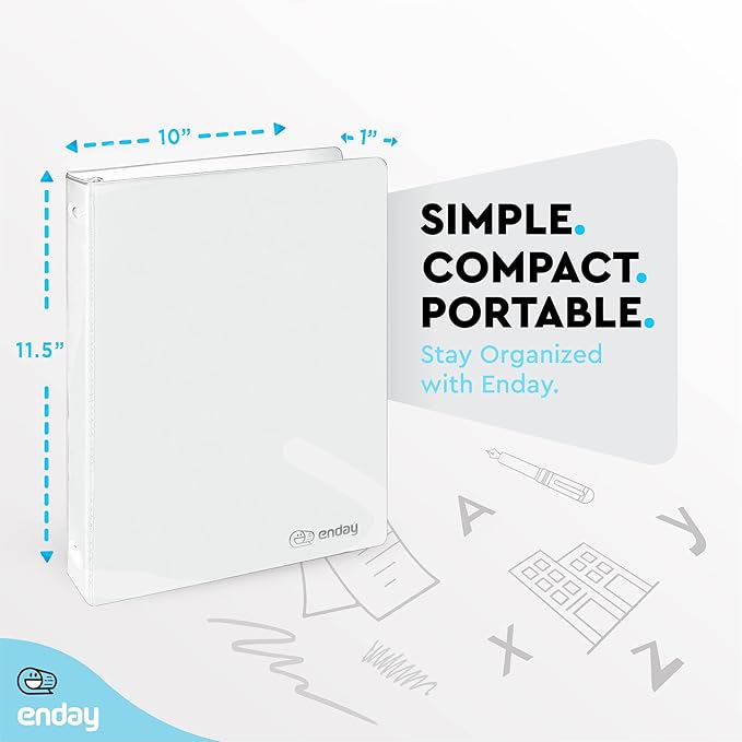 ½ Inch 3 Ring Binder .5 inch White Clear View Cover with 2 Inside Pockets, Colored School Supplies Office and Home Binders, 6 Pack – by Enday
