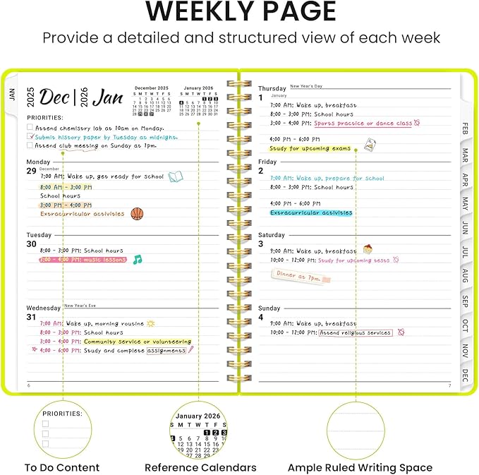 2026 Planner, Weekly and Monthly Calendar Planner, January 2026 - December 2026, Hardcover 2026 Calendar Planner Book with Tabs For Women & Men, Inner Pocket, Spiral Bound, Perfect for Office Home School Supplies - A4 (8.5" x 11"), Lemon Yellow