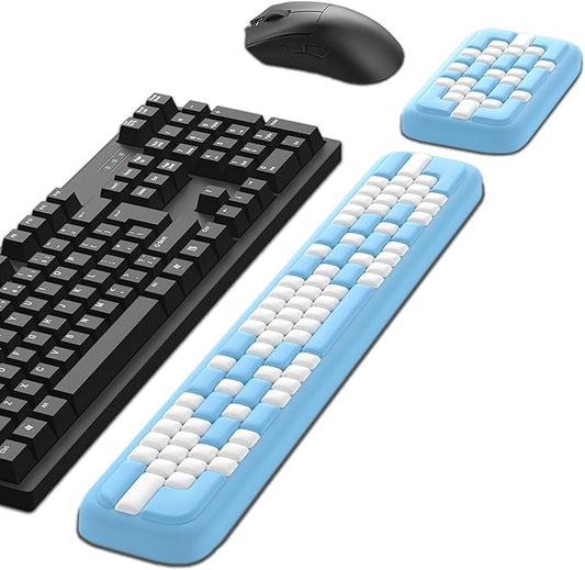 MEKASS Keyboard Wrist Rest, Ergonomic Wrist Pad, Soft Memory Foam Keyboard Hand Rest with Non-Slip Base, Easy Typing, Pain Relief, Comfort Support for Office Work Gaming Accessories (Blue White)
