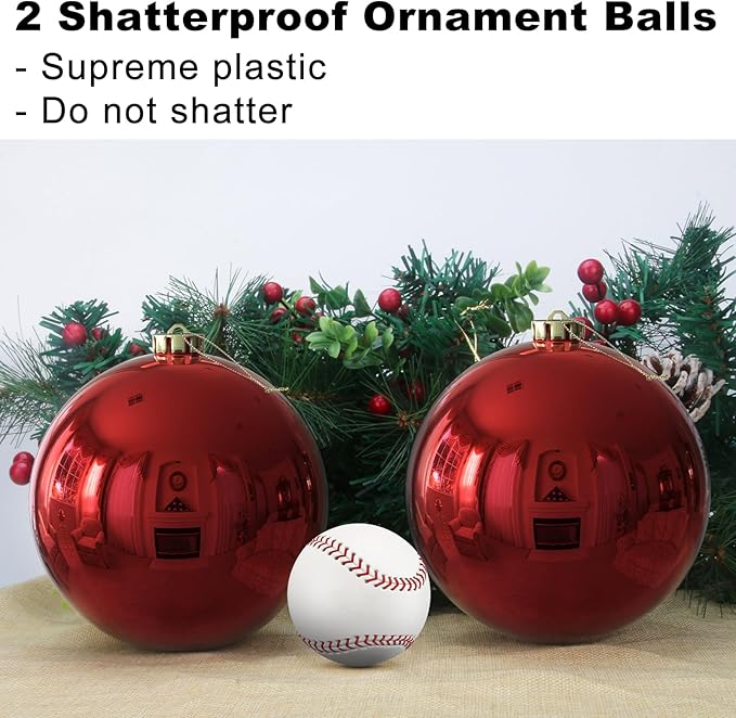 Rose Red 6.0" Extra Large Christmas Balls - Christmas Tree Decoration Ornaments Shatterproof Hanging Shiny Balls for Birthday Holiday Wedding Decorations Set of 2pcs