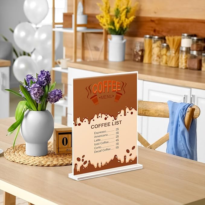 Acrylic Sign Holder 8.5 x 11, Double Sided Sign Holder Stand, Plastic 12 Pack Table Paper Stand, Vertical Menu Flyer Stand, T Shape Table Flyer Holder