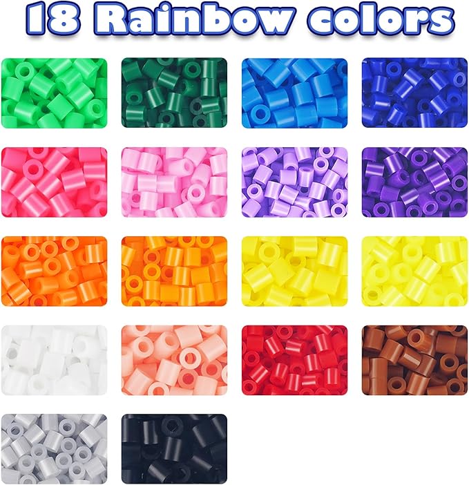 FUNZBO 12000 5mm Fuse Beads Kit - 18 Colors Individual Pack, Christmas Homeschool Arts and Crafts Supplies for Kids, Toys Set, Art Decorations for Room, Toys Gifts for Girls and Boys Age 5+
