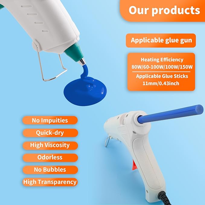 MATUFF Blue hot Glue Sticks Full Size 0.43” Dia x 8” Long, 52 pcs Hot melt Adhesive Glue Sticks, All-Purpose Colored Glue Gun Sticks for Christmas Decoration Crafting Arts School Home Repair Bonding