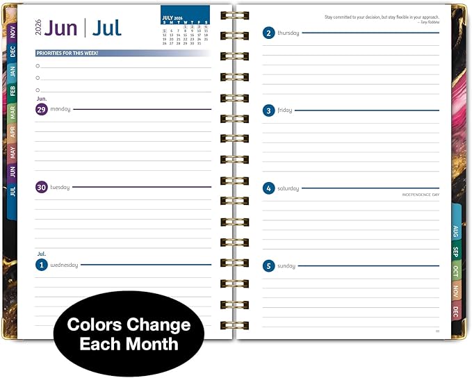 HARDCOVER 2026 Planner, 5.5"x8": 14 Months (November 2025 - December 2026), Daily Weekly Monthly Planner, Yearly Agenda, Bookmark, Pocket Folder and Sticky Note Set (Dark Gold Marble)
