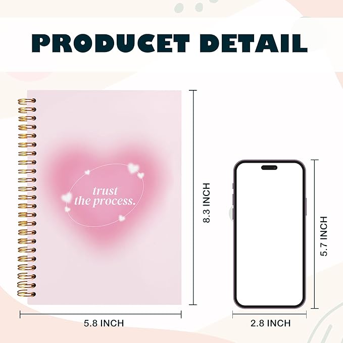 BearCake Preppy Positive Pink Trust the Process Notebook Journal for Women,Y2K Notebook Journal,Aesthetic Spiral Notebook,Hardcover 5.5x8.3