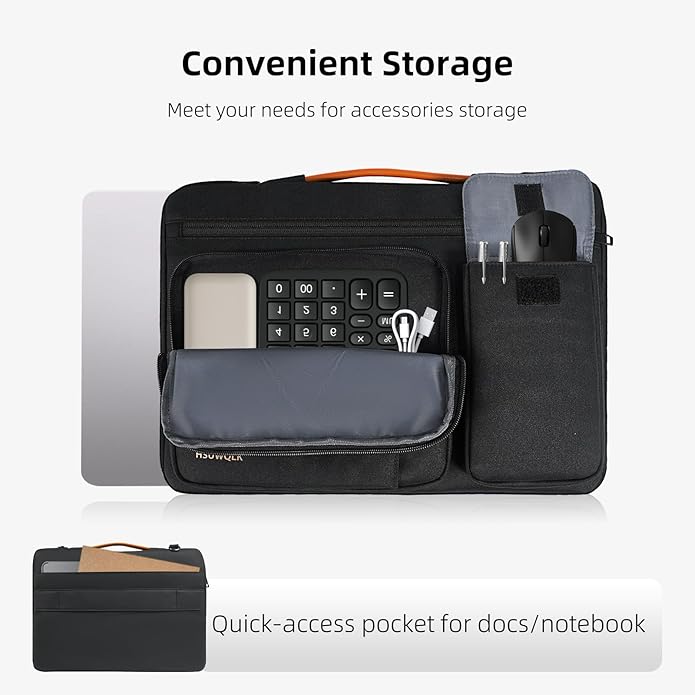 360 Protective Laptop Shoulder Bag 15.6 inch,15-15.6 inch Lightweight Computer Bags Compatible with MacBook Pro 16 inch,HP,Dell,Lenovo,Asus Notebook,Side Open Messenger Bag with 5 Pockets&Strap, Black