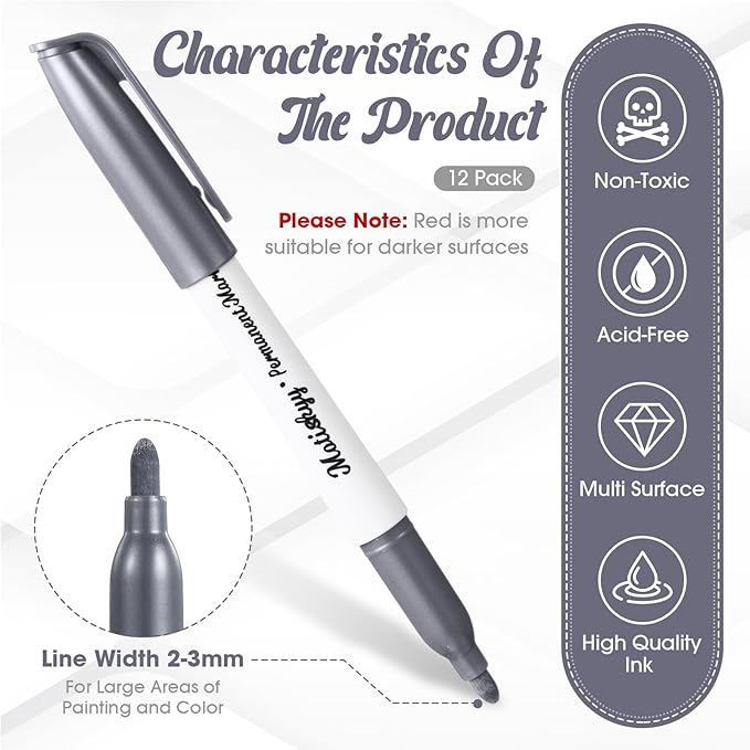 12 Pcs Metallic Permanent Markers Bulk Gold Silver Metallic Pens Fine Point Paint Markers for DIY Crafts Gift Card Making Artist Illustration(Gold Silver Copper)